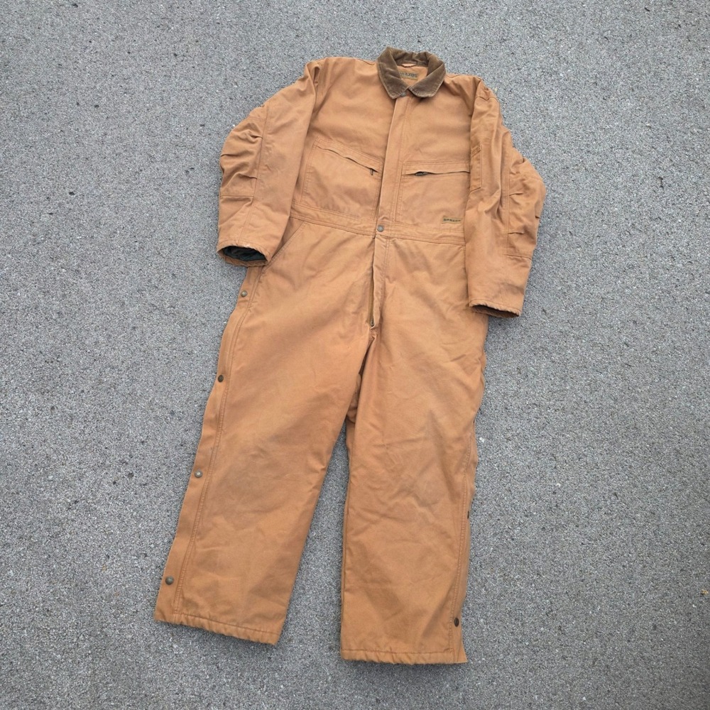Vintage Brazos Work Force Series Insulated Cotton Duck Coveralls Brown Mens XL